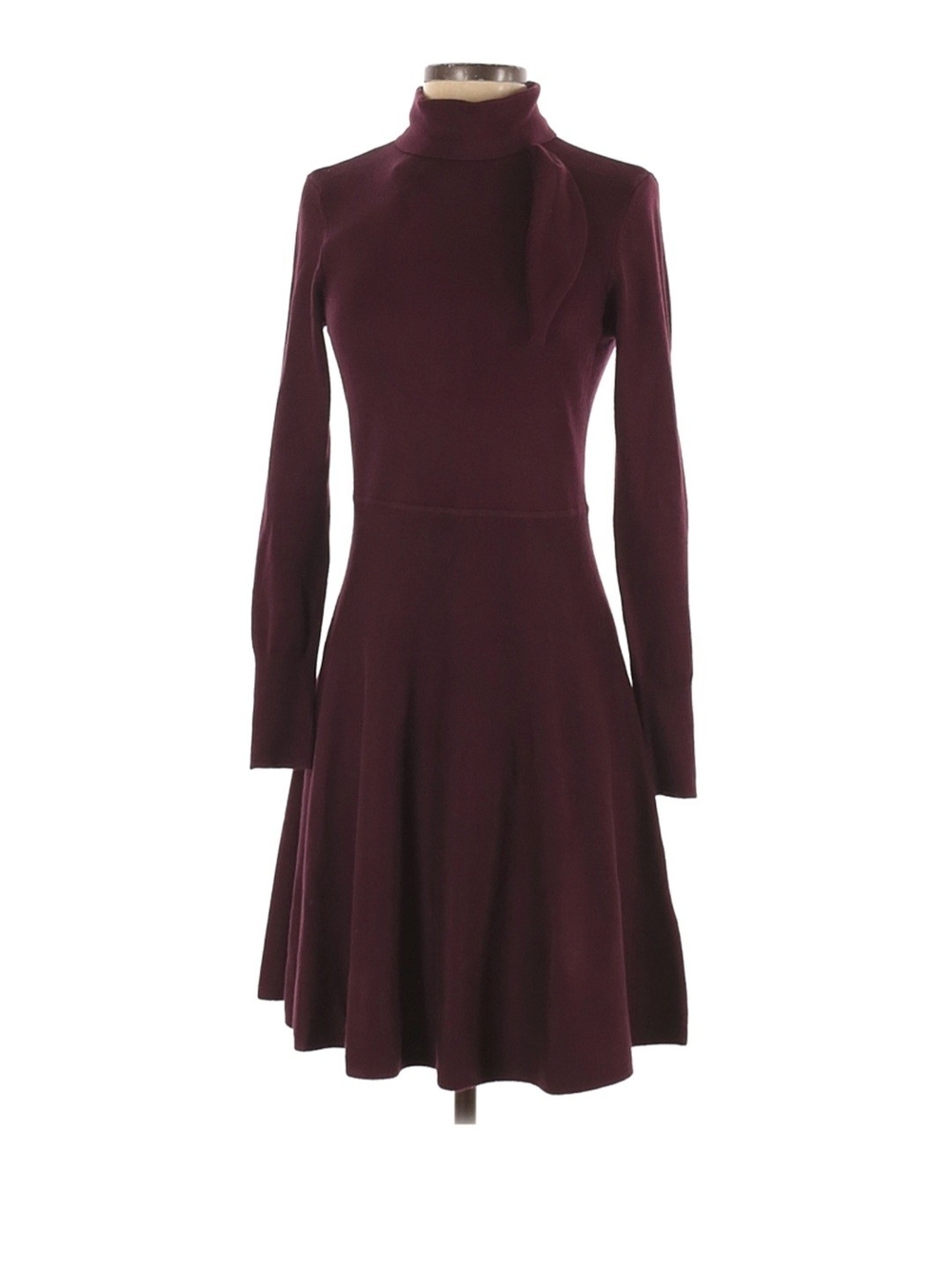 Eliza J Burgundy Long-Sleeve Fit & Flare Dress Turtleneck (Without Neck Tie)